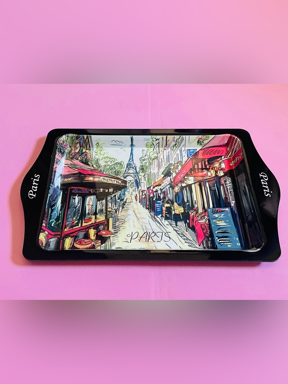 NeW Paris Street Cafe Wall Art Print Tray in Multi-Color